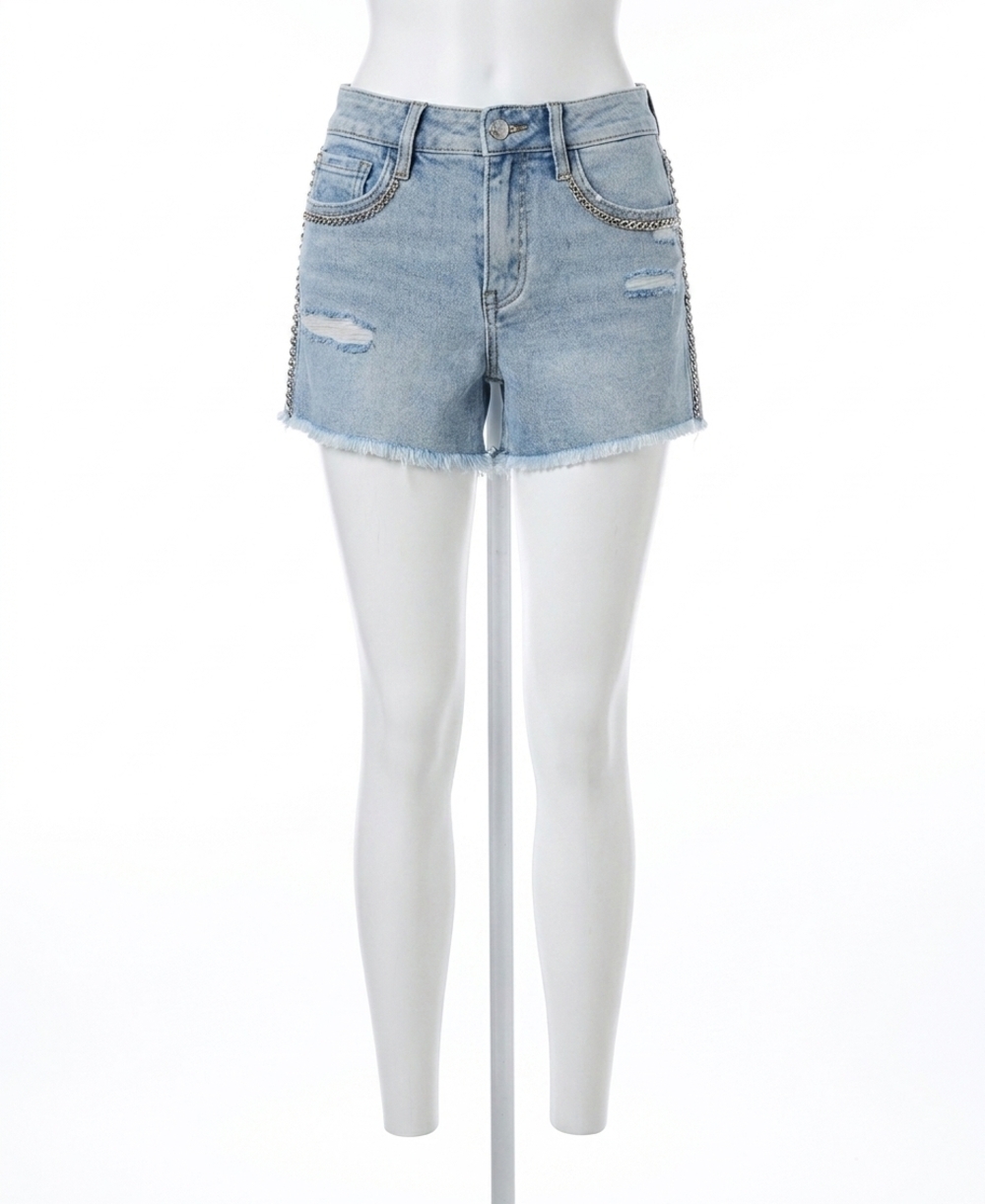 NEW VERVET BY FLYING MONKEY studded high rise denim shorts in prowess